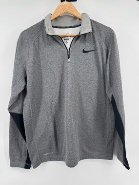 Nike Therma Fit Grey and Black Half-Zip Performance Pullover Men's Medium